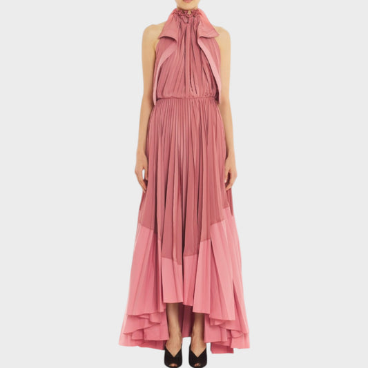 Lanvin High Collar Pleated Dress