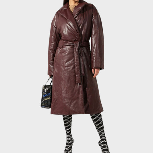 Balenciaga Leather Padded Wrap Trench Coat