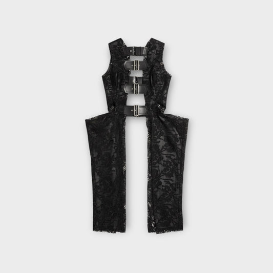 Comme des Garcons Leather and Lace Embroidered Gillet