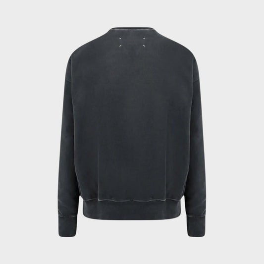 Tasoni Maison Margiela vintage black cotton crew neck sweatshirt with four white stitches on the back.