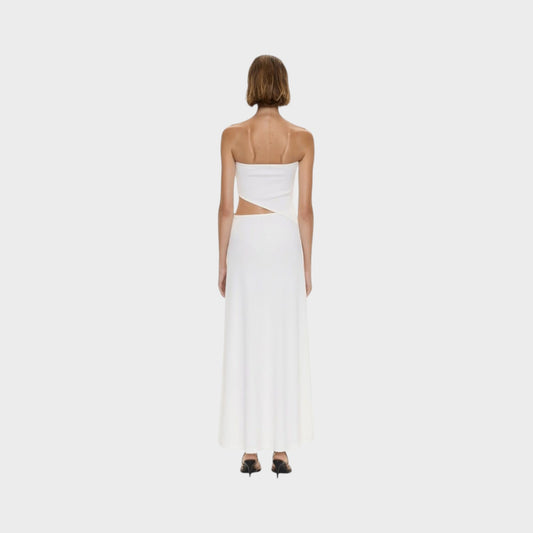 Tasoni Christopher Esber white strapless maxi dress with side cut-out detail, back view