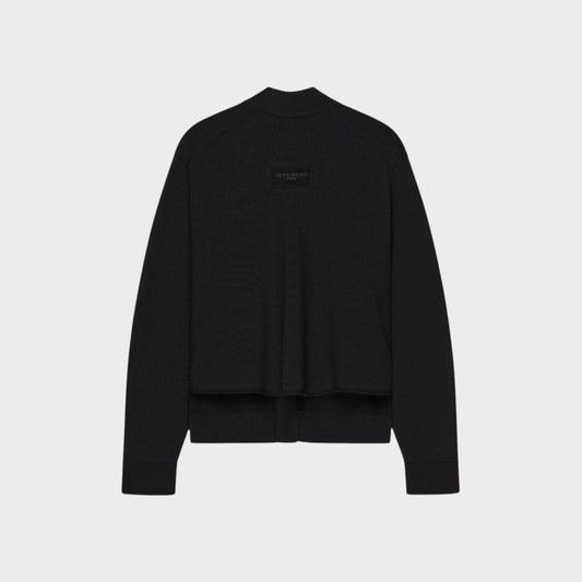 Tasoni Givenchy black wool & linen V-neck cardigan with patch pockets and subtle logo detail.