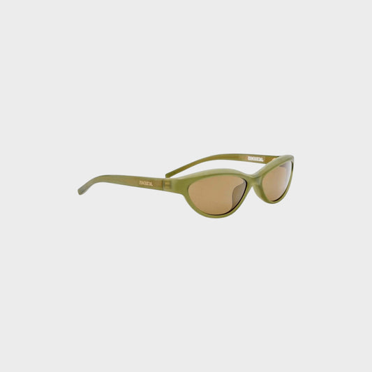Tasoni Jacquemus Les Lunettes Curvo sunglasses in dark green matt acetate with brown lenses and subtle branding.