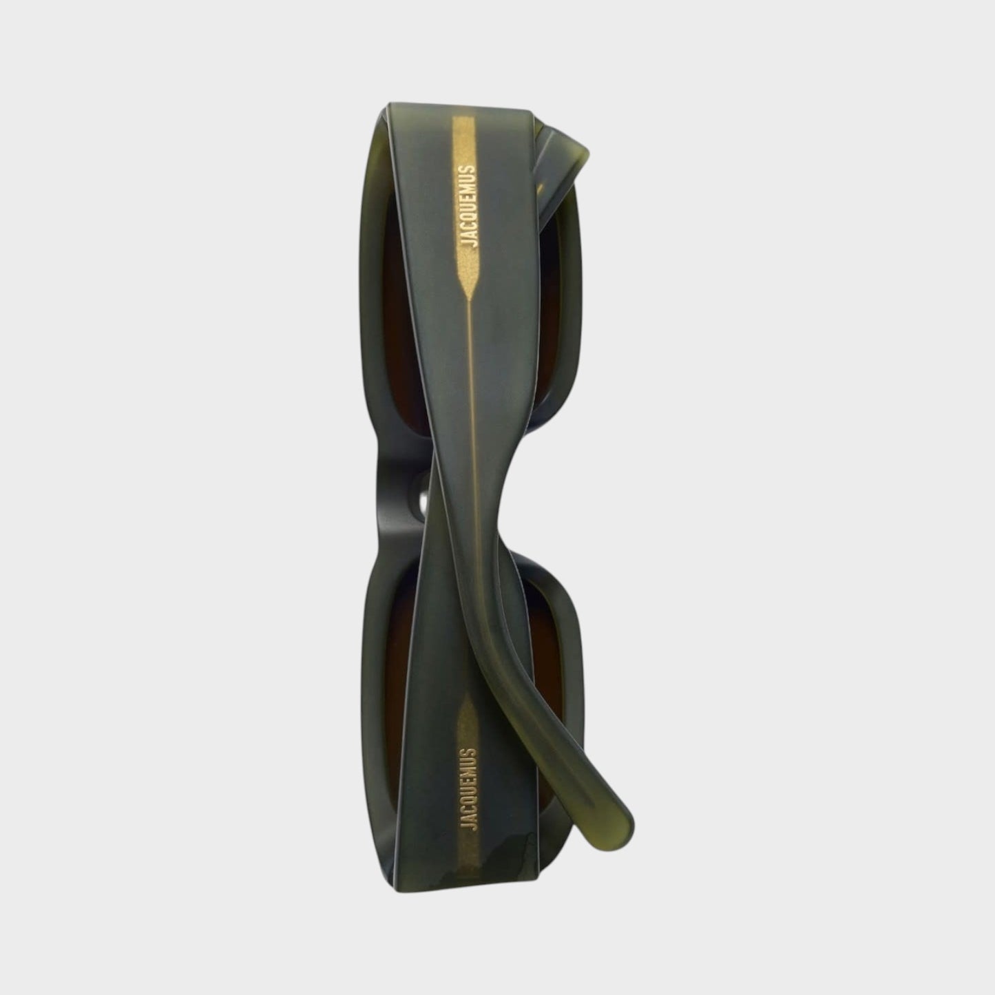 Tasoni Jacquemus Les Lunettes Jac195 sunglasses in dark green matt acetate with gold logo detail.