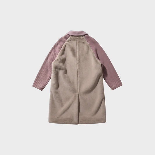 Tasoni dark pink cashmere knitted sleeves button up coat in beige with a collared neckline.