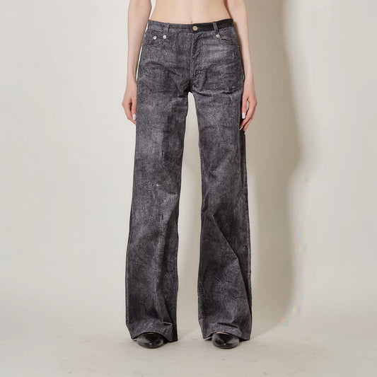 Tasoni Marie Adam-Leenaerdt grey black washed velvet denim wide-leg jeans