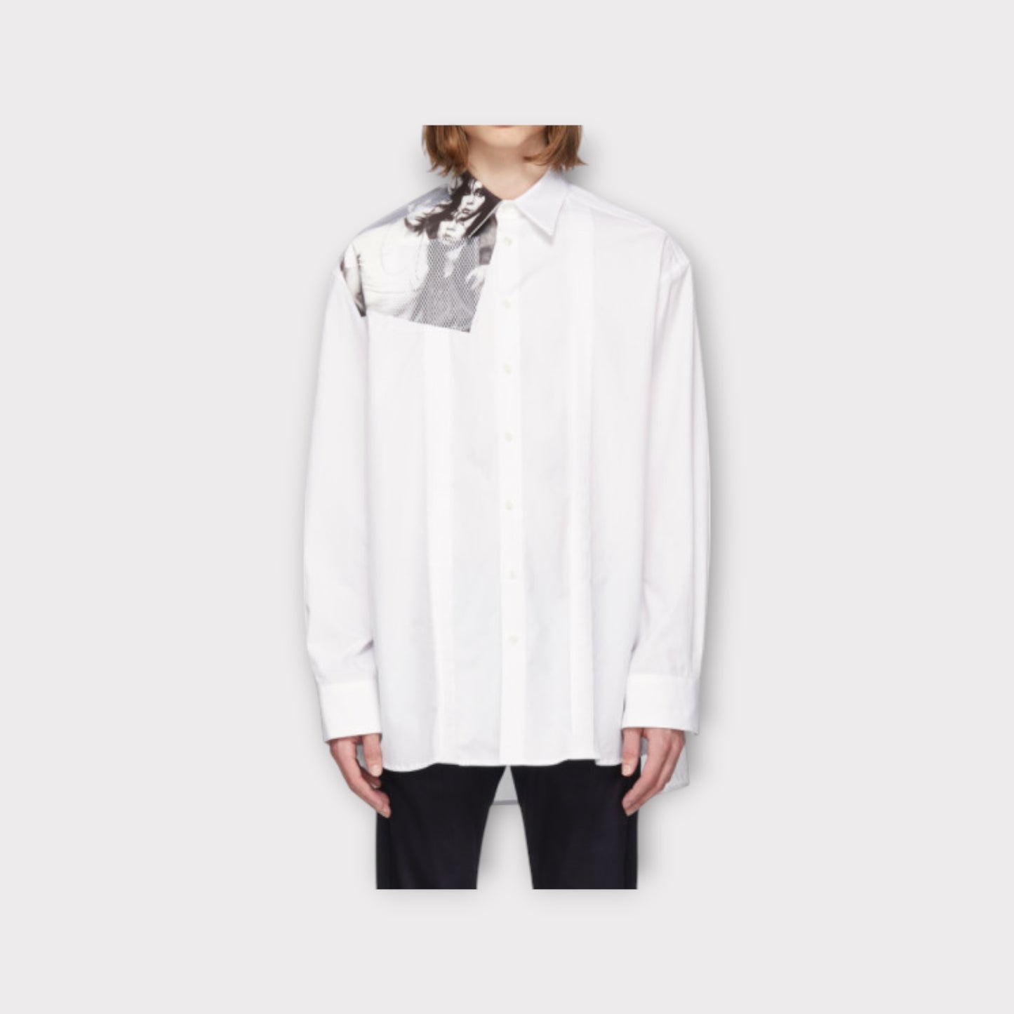 Raf Simons Shirt, White, Cotton Punk Photo Shoulder Print Shirt