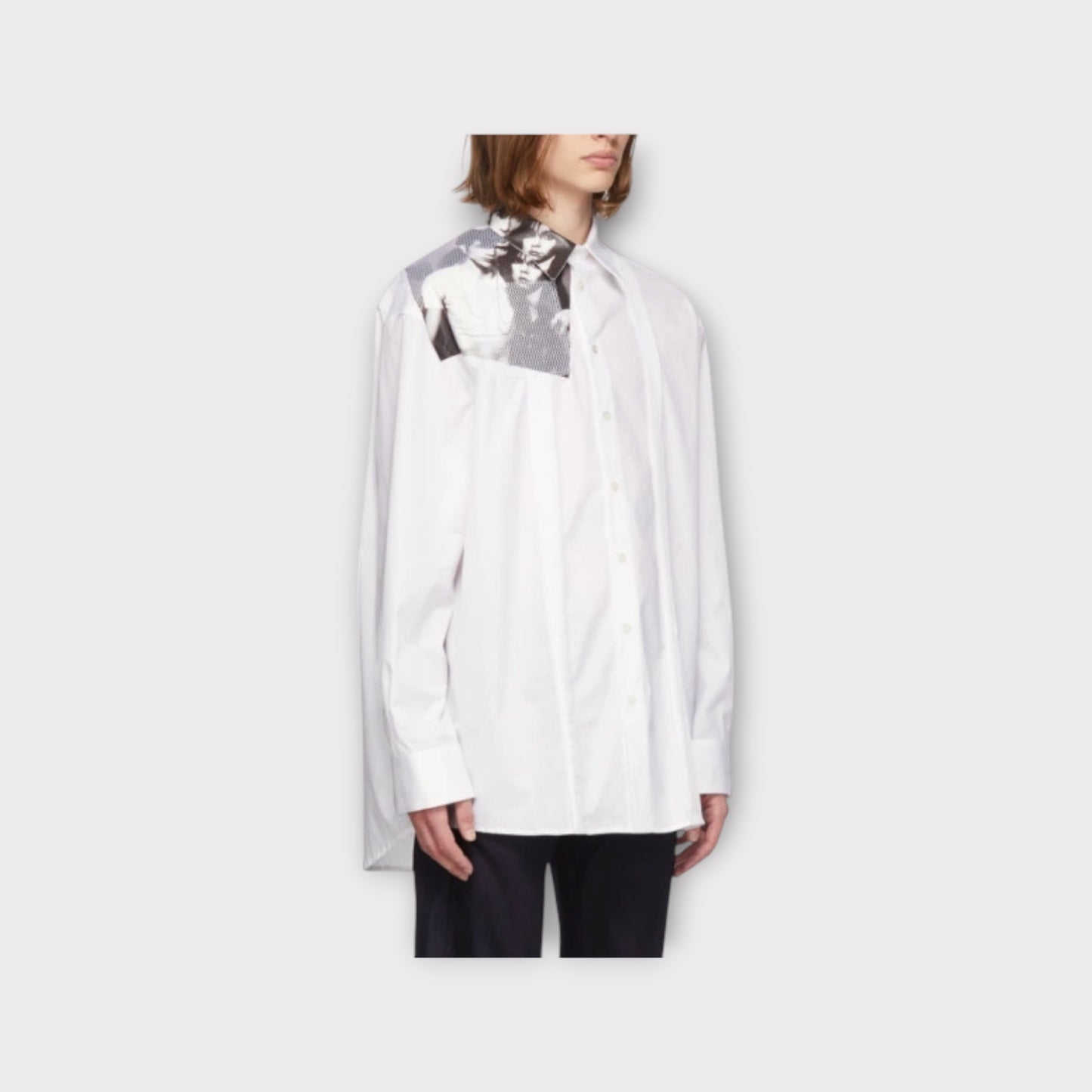 Raf Simons Shirt, White, Cotton Punk Photo Shoulder Print Shirt