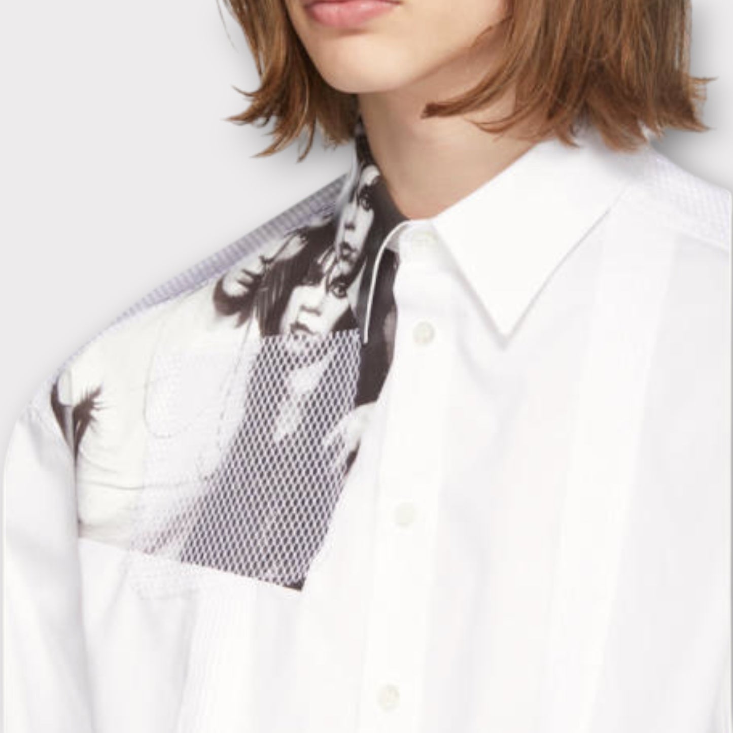Raf Simons Shirt, White, Cotton Punk Photo Shoulder Print Shirt