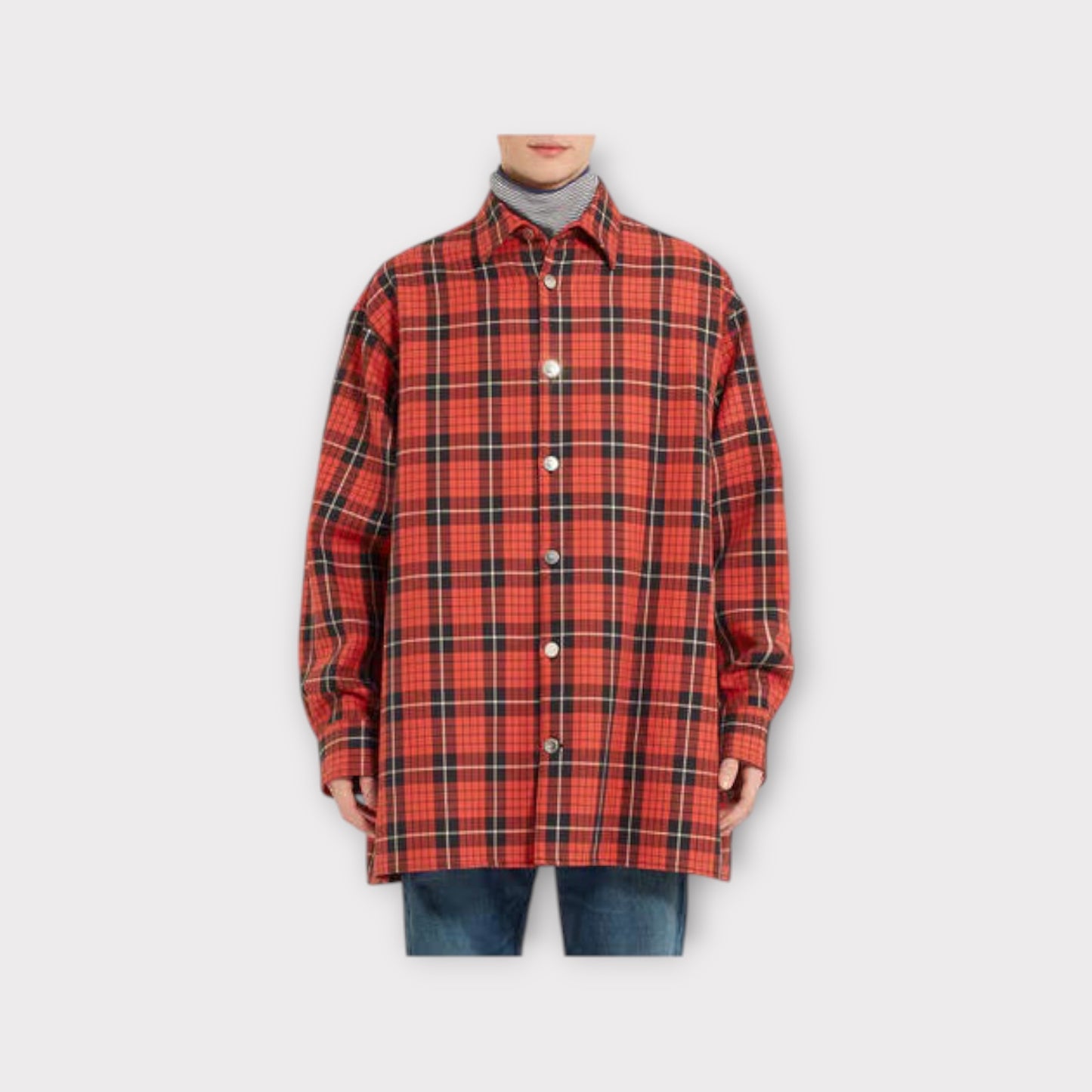 Raf Simons Shirt, Multi, Denim Easy Fit Shirt in Black and Red