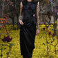 Raf Simons Dress, Black, Satin Crew Neck Sleeveless Draped Waist Long Dress w/ Bow Detail and Badge #20