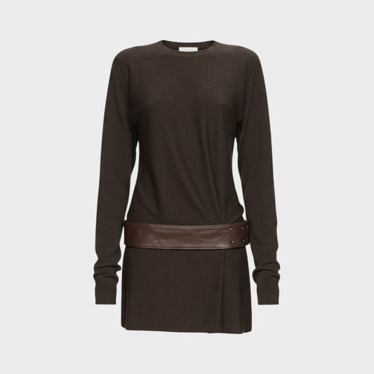 Christopher Esber Leather & Merino Mini Dress