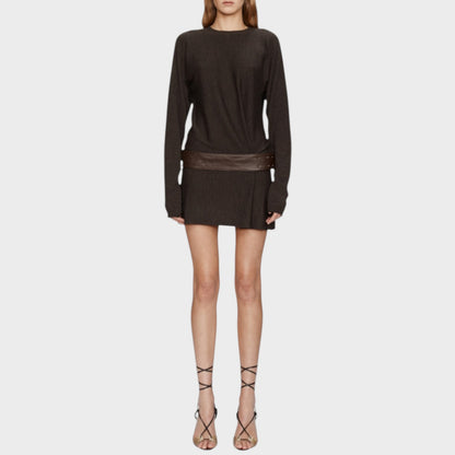 Christopher Esber Leather & Merino Mini Dress