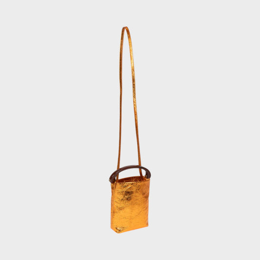 Dries Van Noten Crisp Leather Gold Shoulder Bag