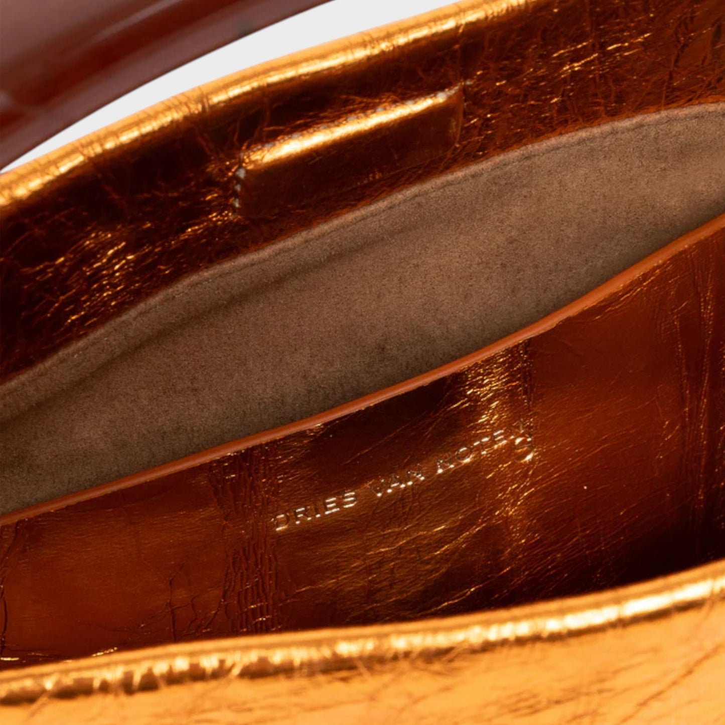 Dries Van Noten Crisp Leather Gold Shoulder Bag