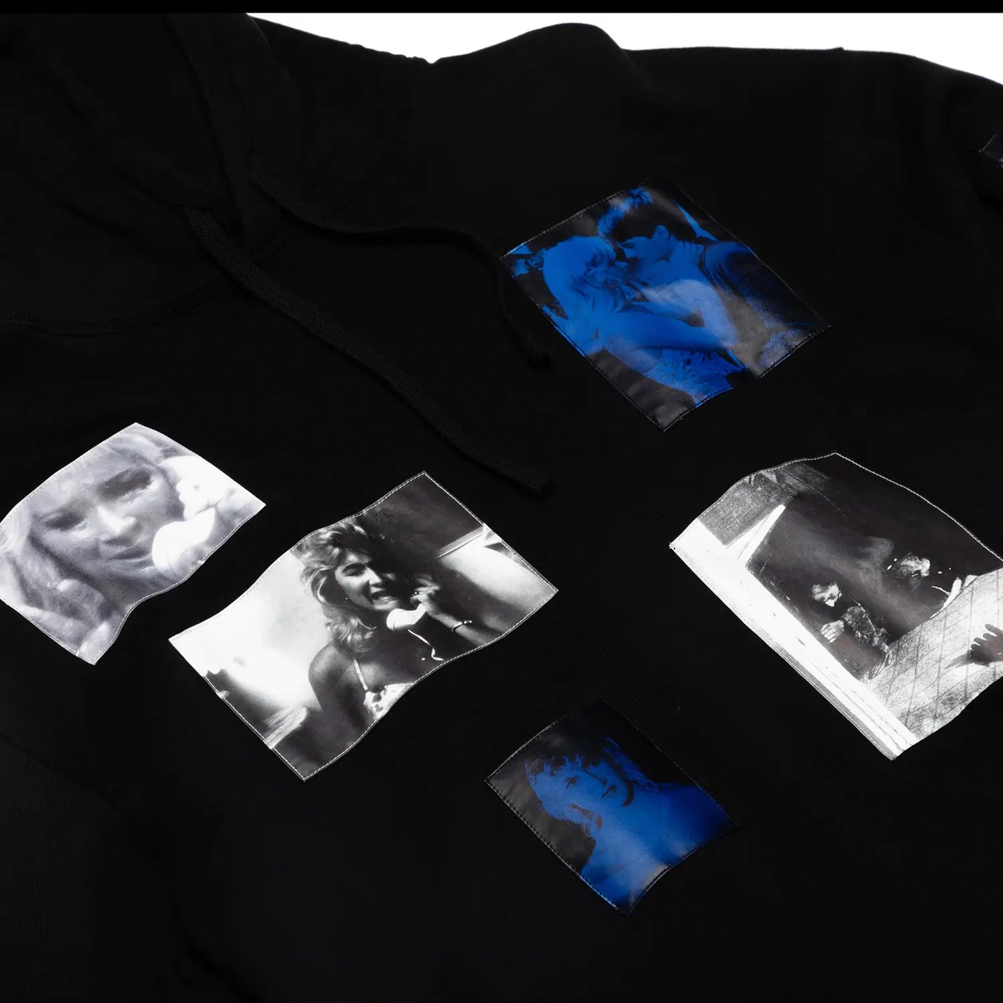 Raf Simons Sweatshirt, Black, Jersey Cotton Hoodie w/ "Blue Velvet" Print Patches