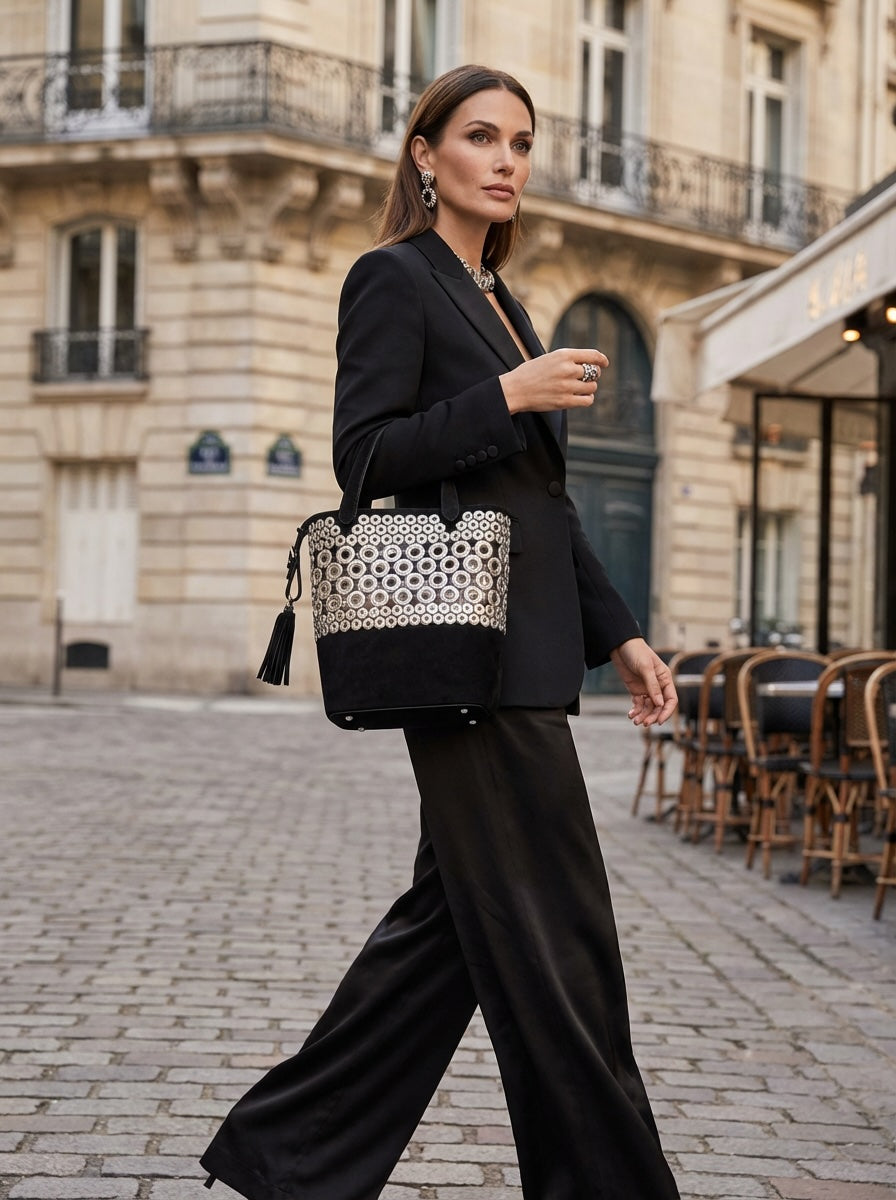 Alaïa Cabas Studded Suede Bucket Bag