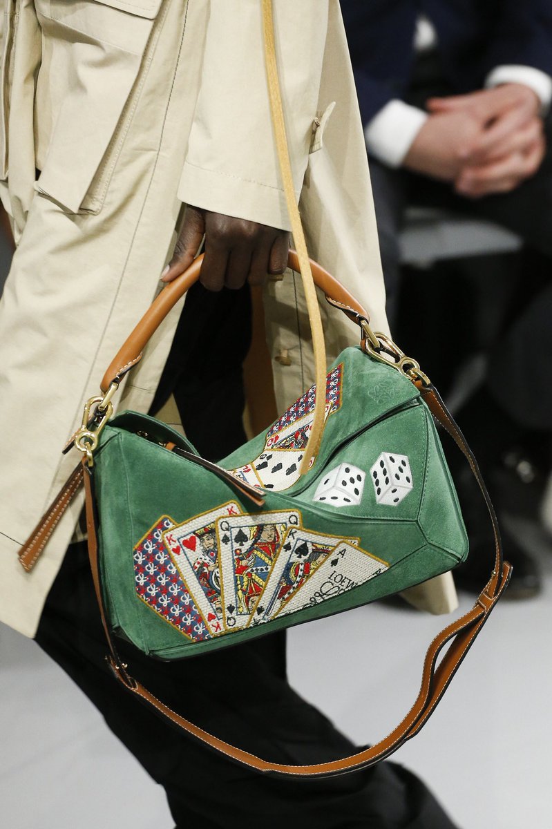 Loewe Shoulder Bag, Multi, Playing Cards Puzzle Bag in Green and Tan