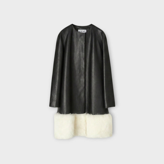 Loewe Shearling Trim Leather Coat