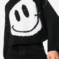 Raf Simons Knitwear, Multi, Virgin Wool Oversized Crew Neck Cropped Sweater in Black and White w/ Smiley Jacquard