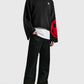 Raf Simons Knitwear, Multi, RS x Smiley Virgin Wool Crew Neck Cropped Sweater in Black w/ Red Smiley Jacquard Sleeve