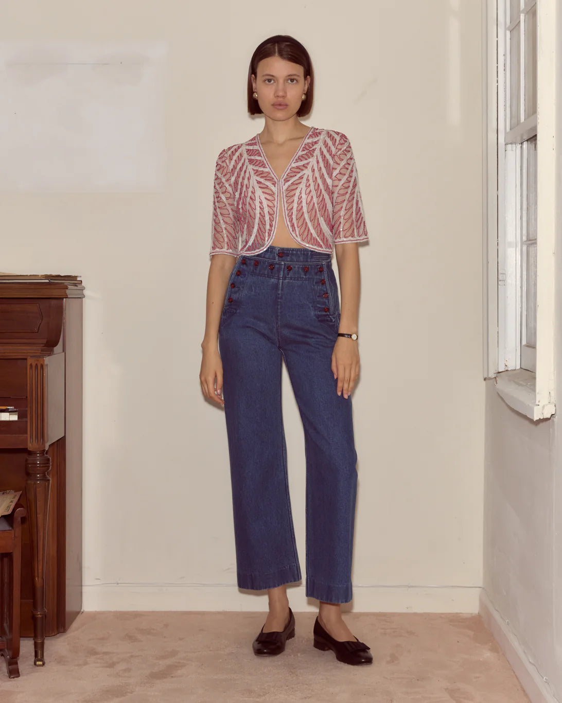 Bode Rita Mesh Beaded Cardigan