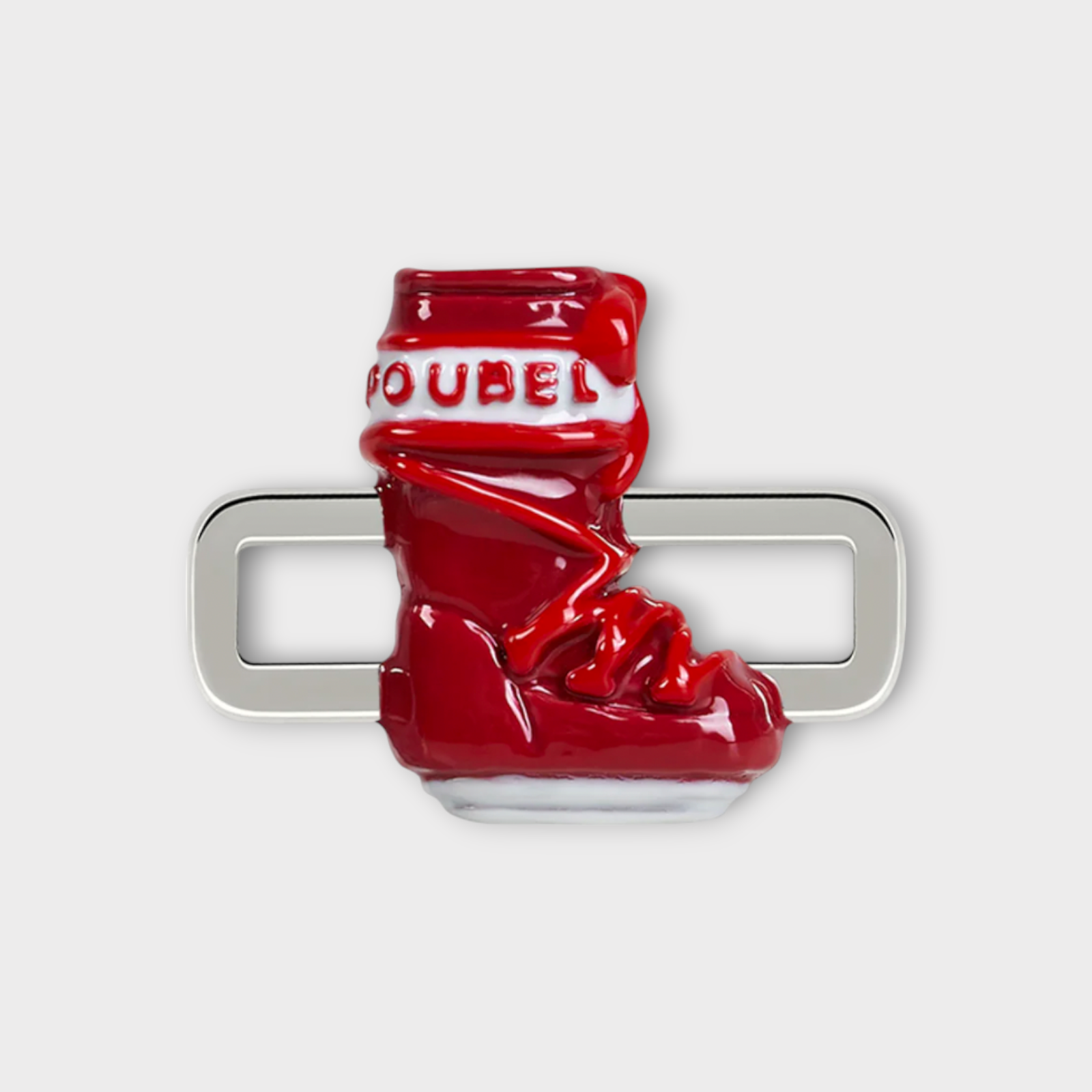 Poubel Charm, Print, Red Moonboot Hand Painted Enamel w/ Sterling Silver