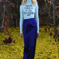 Raf Simons Top, Print, Jersey Turtle Neck Long Sleeve Pullover in Blue w/ Black "Children of the Revolution" Print #12 21-2 XS