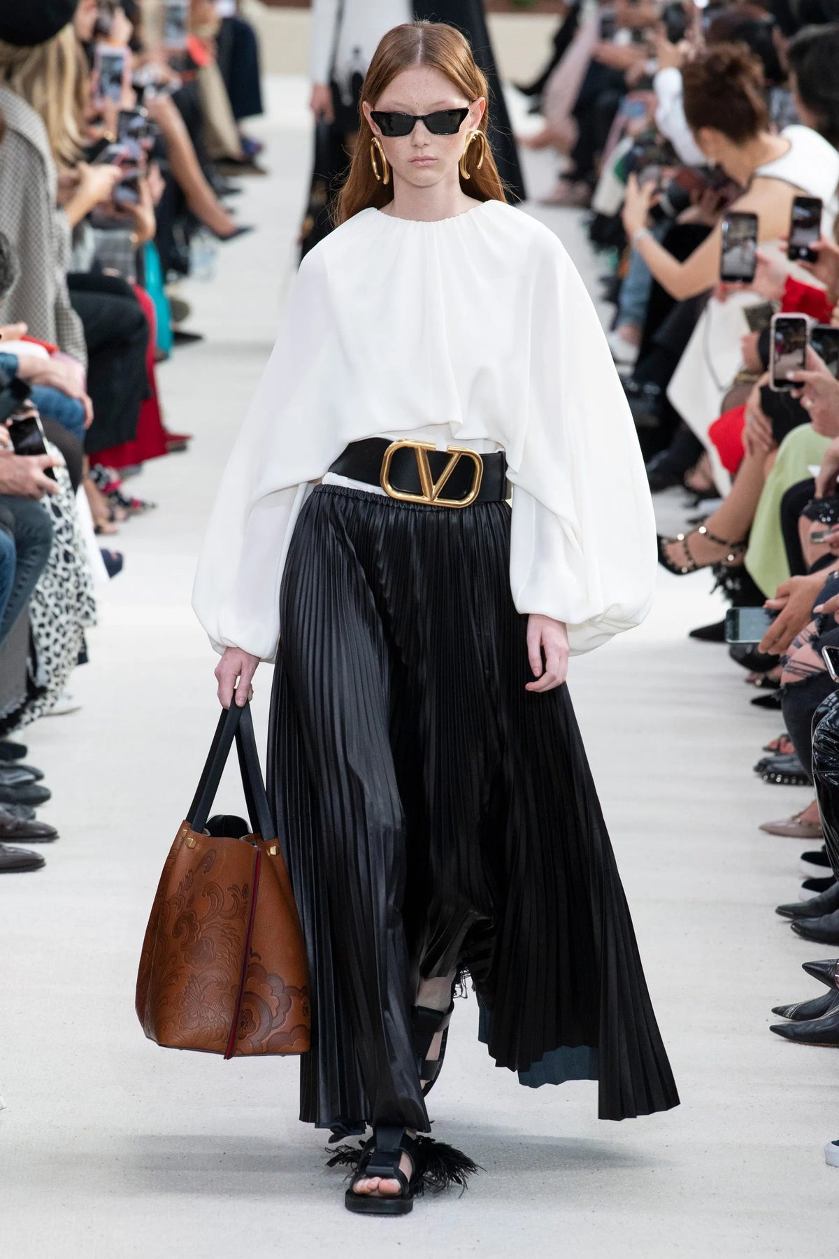Valentino Nappa Leather Plisse Skirt