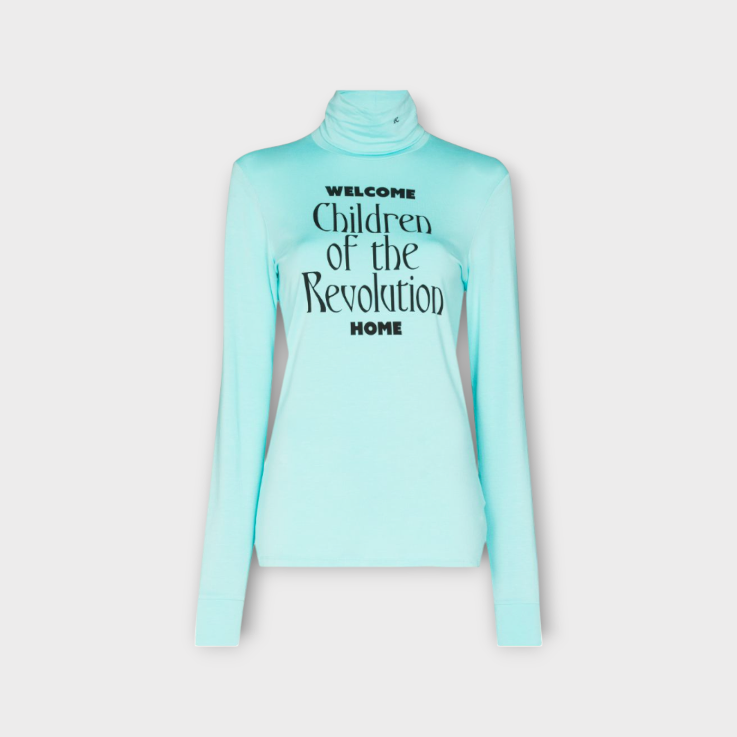 Raf Simons Top, Print, Jersey Turtle Neck Long Sleeve Pullover in Blue w/ Black "Children of the Revolution" Print #12 21-2 XS