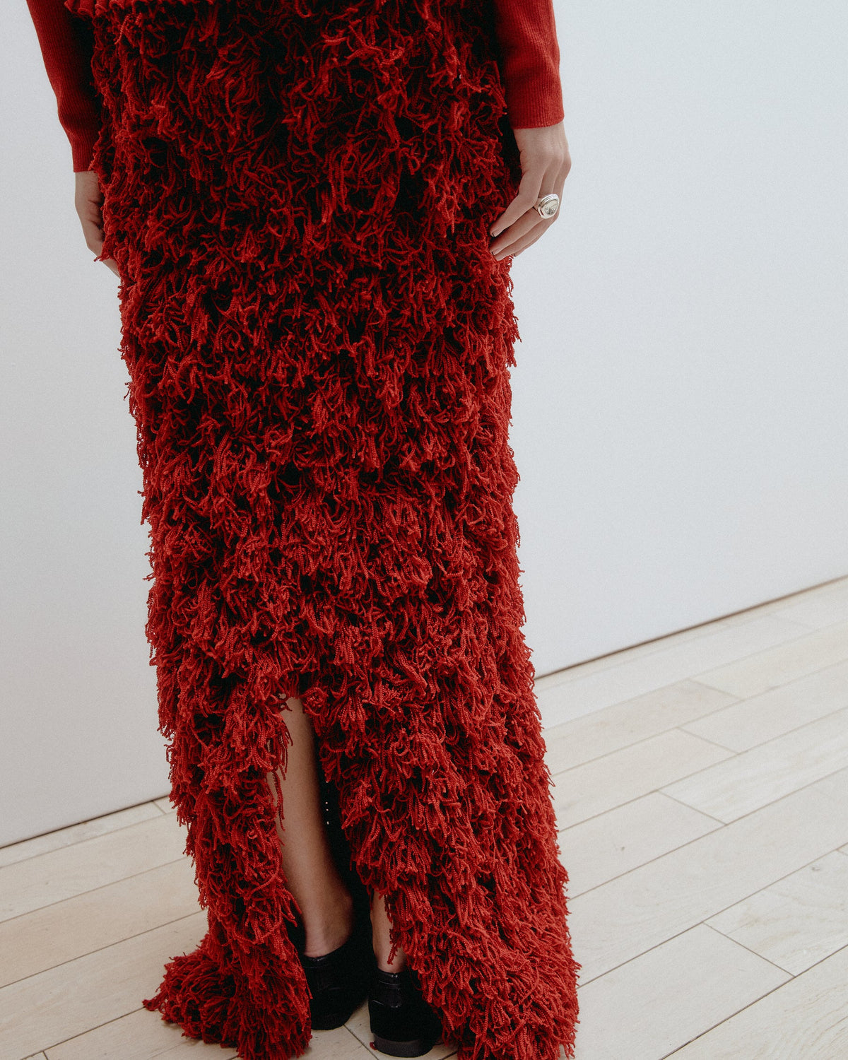 Ashlyn Virgin Wool Fringed Long Skirt