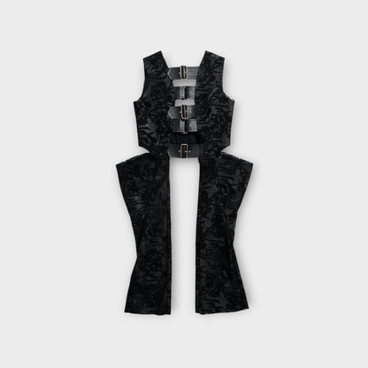 Comme des Garcons Leather and Lace Embroidered Gillet