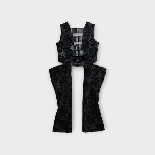 Comme des Garcons Leather and Lace Embroidered Gillet
