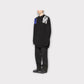 Raf Simons Knitwear, Black, Jersey Cotton Oversized Crew Neck Sweater w/ "Blue Velvet" Print Shoulder Patches