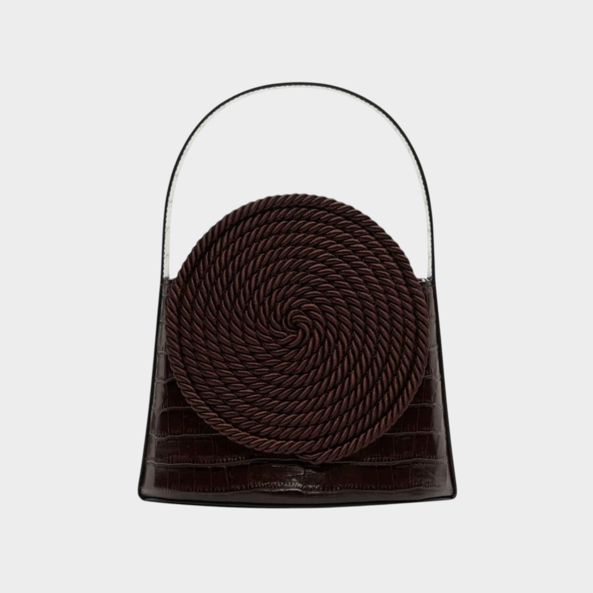 Tasoni Destree Gunther dark brown croco-embossed leather bag with circular passementerie trim and top handle