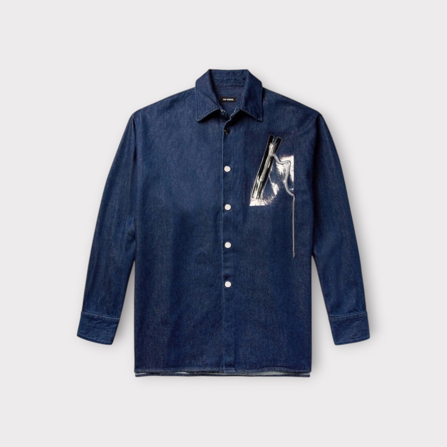Raf Simons Shirt, Navy, Cotton Big Fit Denim Shirt in Dark Navy w/ Zipper