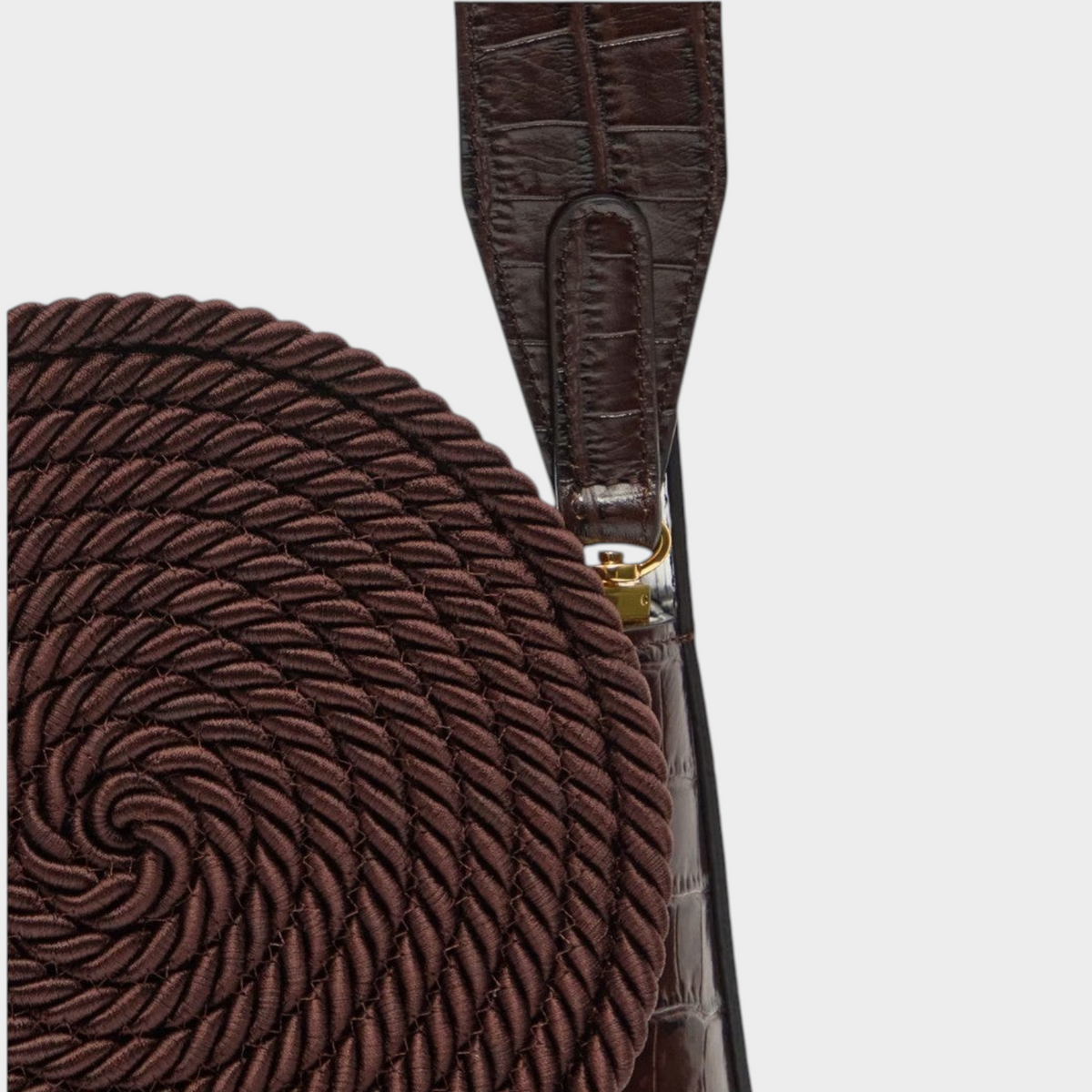 Tasoni Destree Gunther dark brown croco-embossed leather bag with intricate circular passementerie trim detail