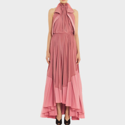 Lanvin High Collar Pleated Dress