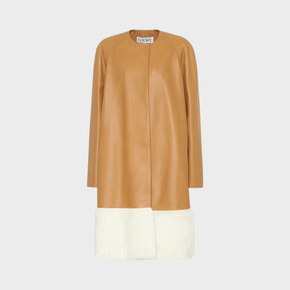 Loewe Shearling Trim Leather Coat
