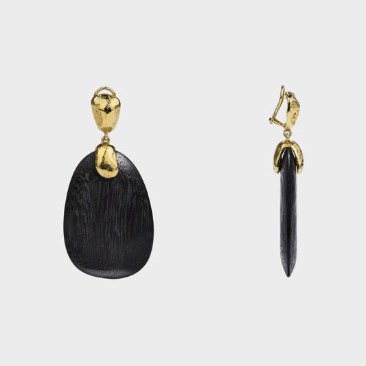 Goossens Solstice Wood Pendant Clip Earrings