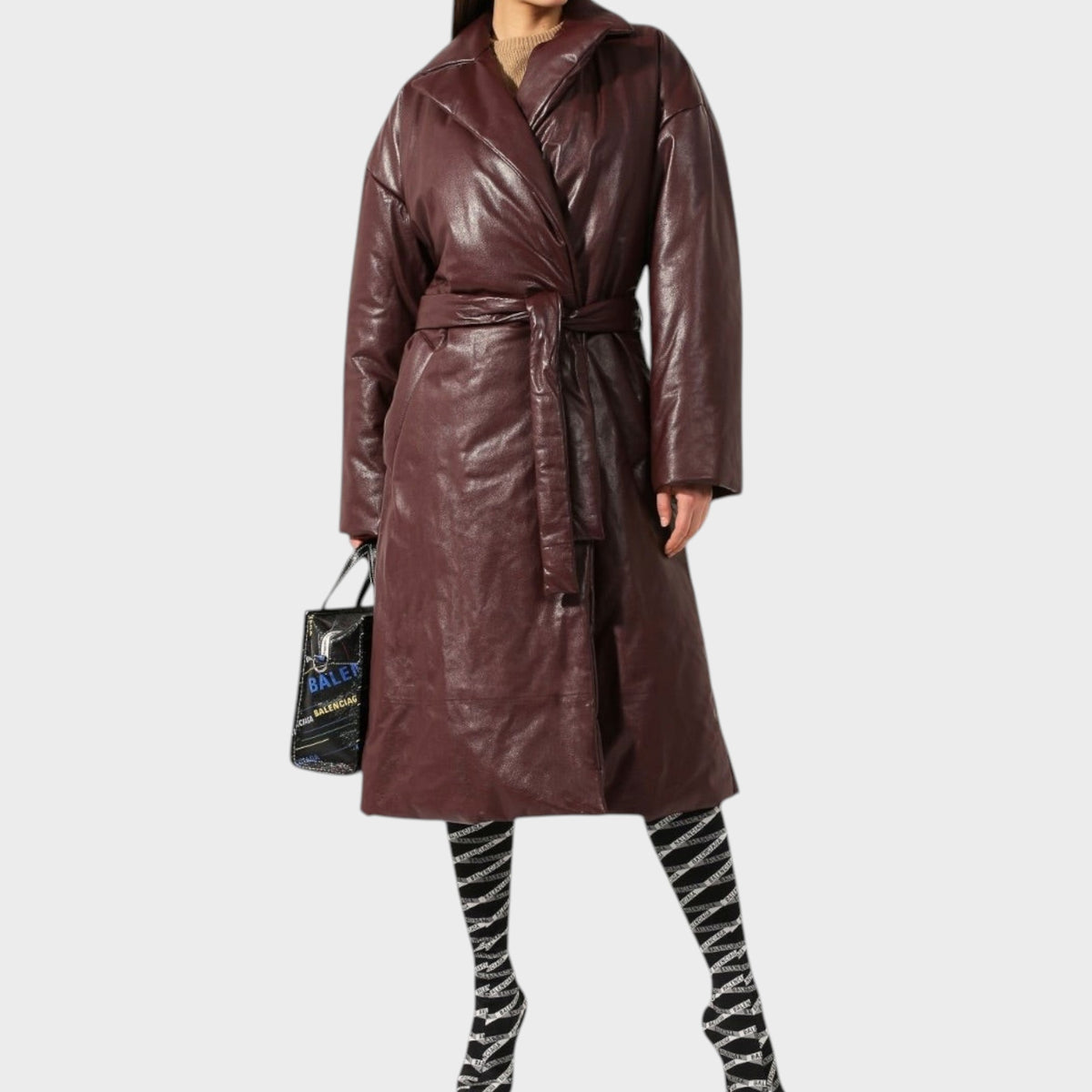Balenciaga Leather Padded Wrap Trench Coat