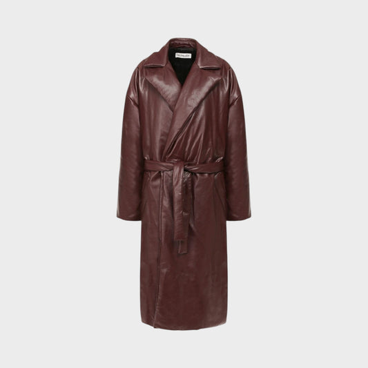 Balenciaga Leather Padded Wrap Trench Coat