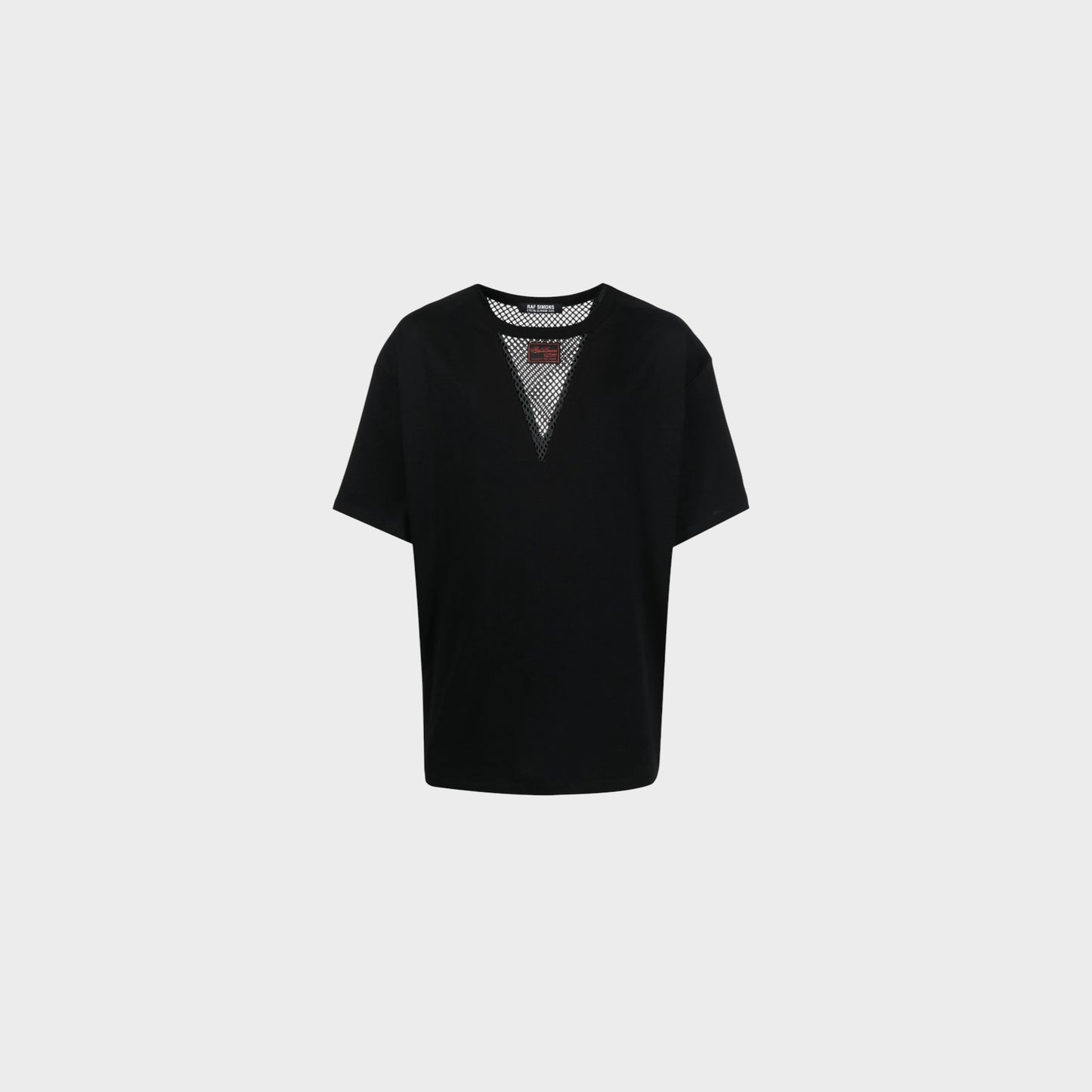 Raf Simons T-shirt, Black, Cotton Crew Neck Short Sleeve T-Shirt in Black Dark Grey w/ Net V-Neck