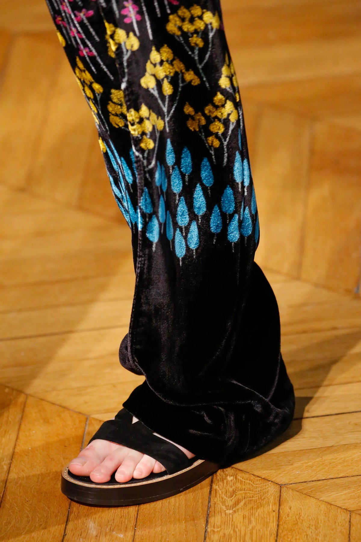 Valentino Velvet Flower Rows Printed Trousers