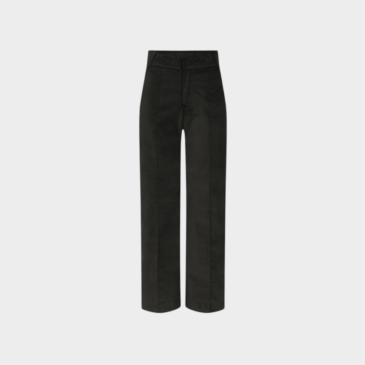 Tasoni Destree Talia black velvet suit trousers with a high-waisted, wide-leg tailored silhouette.
