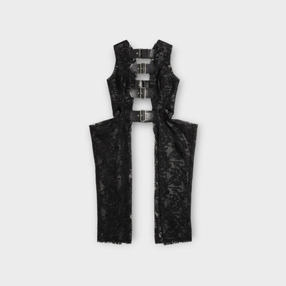 Comme des Garcons Leather and Lace Embroidered Gillet