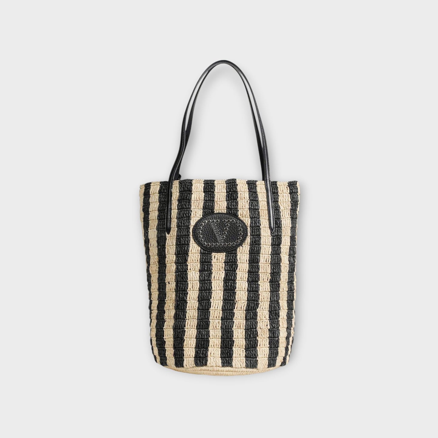 Valentino V-Logo Crochet Raffia Bucket Bag