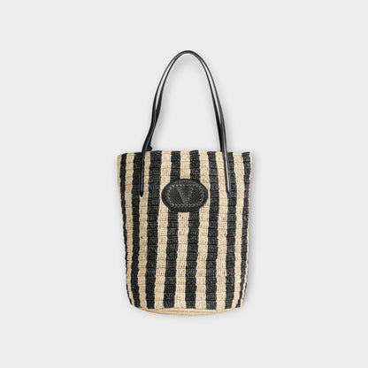 Valentino V-Logo Crochet Raffia Bucket Bag