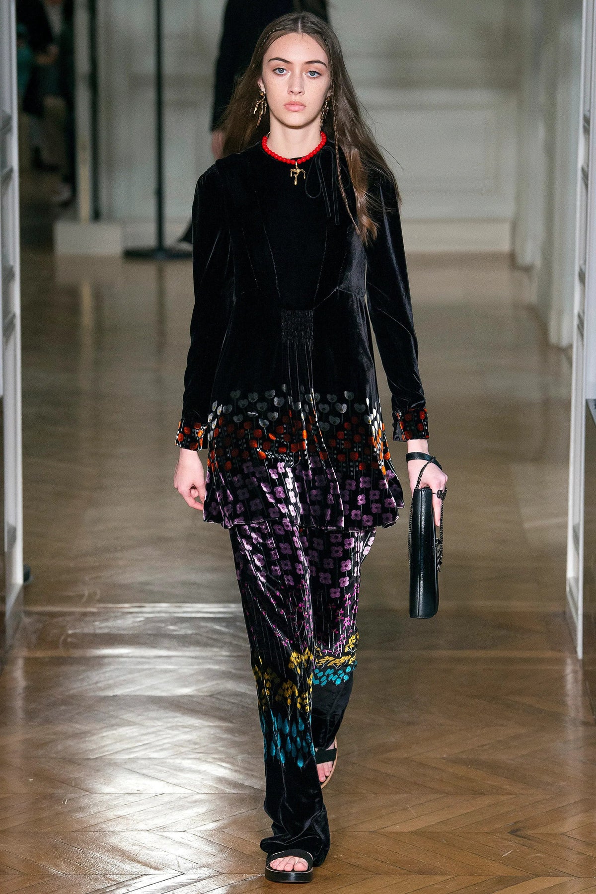 Valentino Velvet Flower Rows Printed Trousers