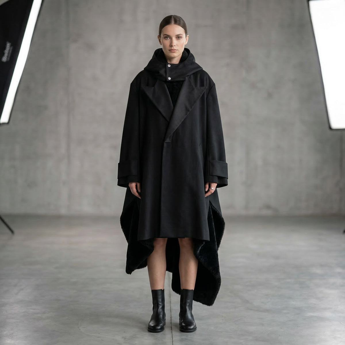 Undercover Coat, Black, Wool Hooded Coat w/ Detachable Lining